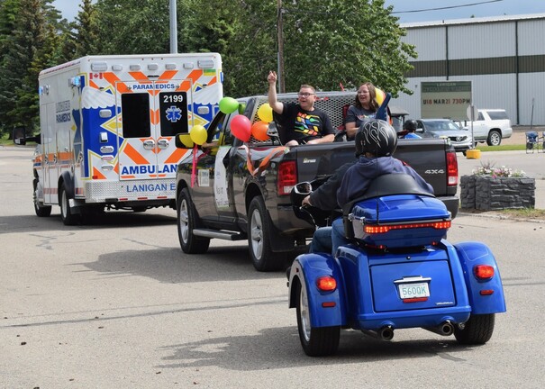 Celebrate Lanigan parade floats, featuring Mayor Tony Mycock.