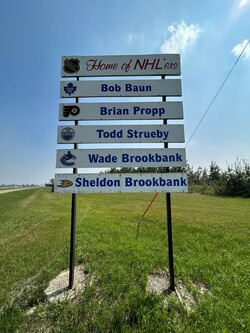 Signage outside of Lanigan featuring 5 NHL players from Lanigan.